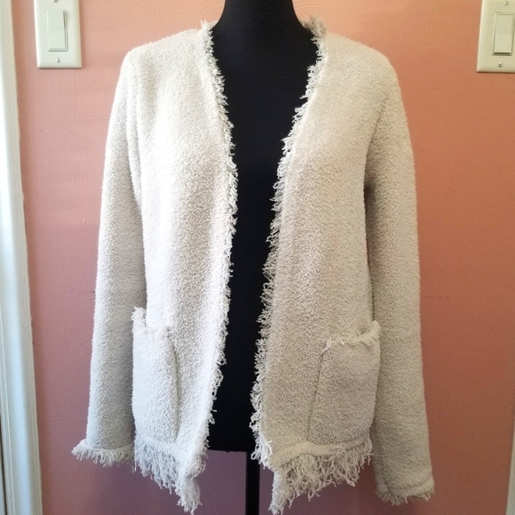 BAREFOOT DREAMS COZYCHIC Open Front Frayed Edges Ivory Cardigan Small - Picture 1 of 6
